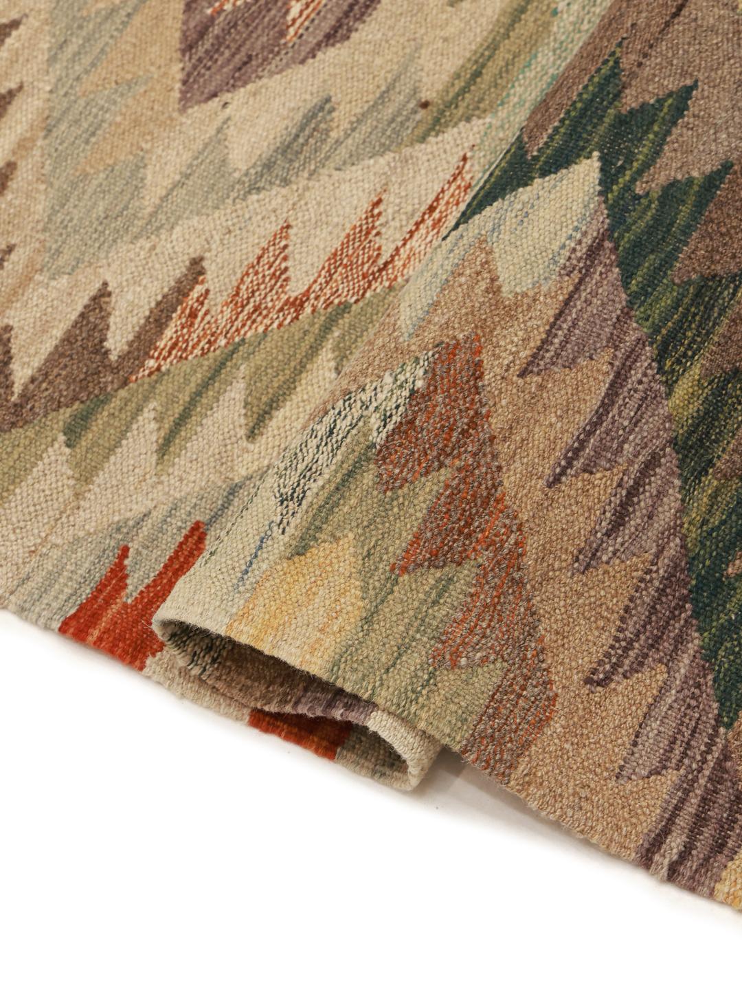 Hand-woven Kelim Ariana Trend wool rug from Afghanistan in beige and multicolor