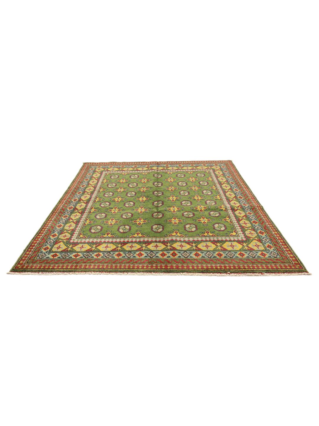 Hand-knotted Afghan Fine wool rug in green