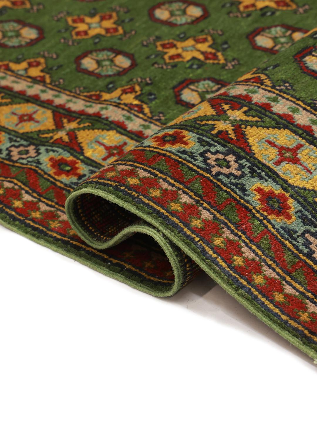 Hand-knotted Afghan Fine wool rug in green