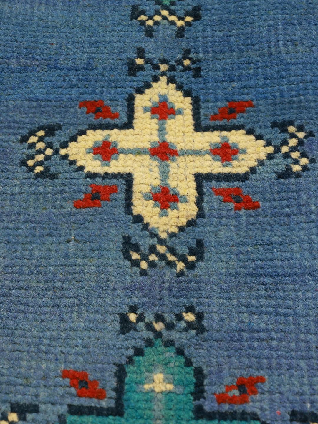 Handgeknoopt Afghan Fine wollen tapijt in blauw met tribale patronen