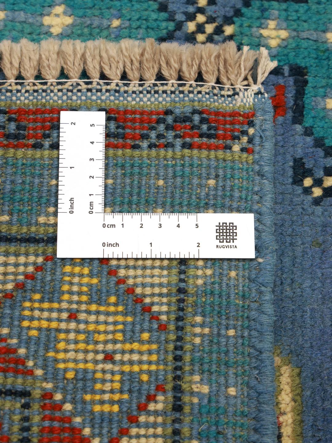 Handgeknoopt Afghan Fine wollen tapijt in blauw met tribale patronen