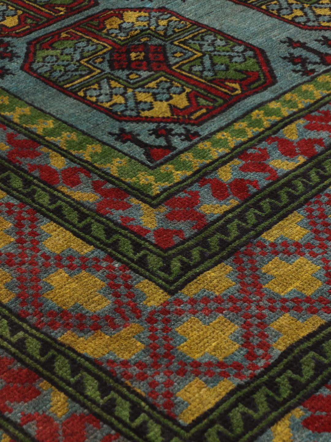 Handgeknoopt Afghan Fine wollen vloerkleed in blauw en rood
