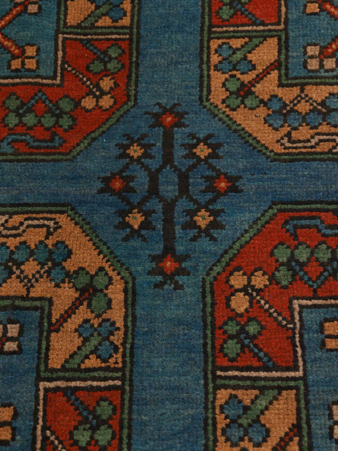 Hand-knotted Afghan Fine wool rug in blue and red