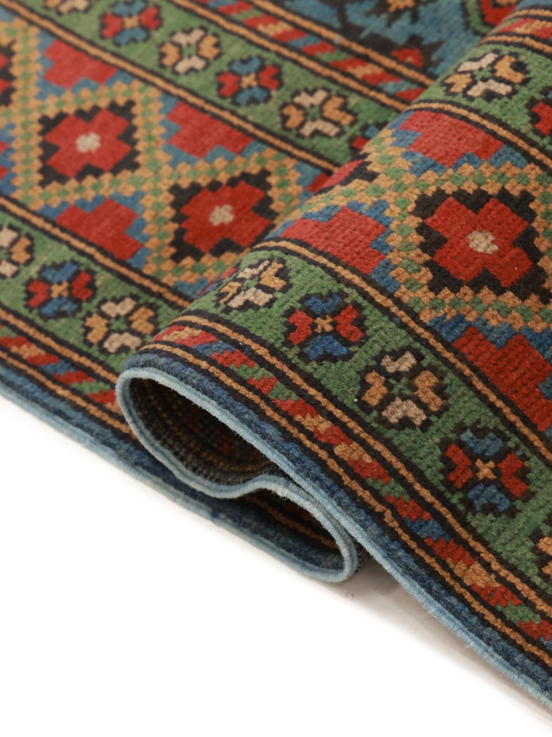 Hand-knotted Afghan Fine wool rug in blue and red