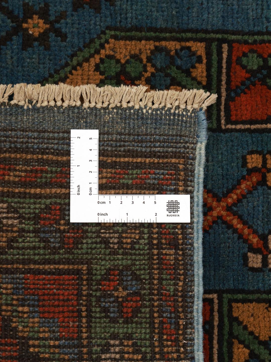 Hand-knotted Afghan Fine wool rug in blue and red