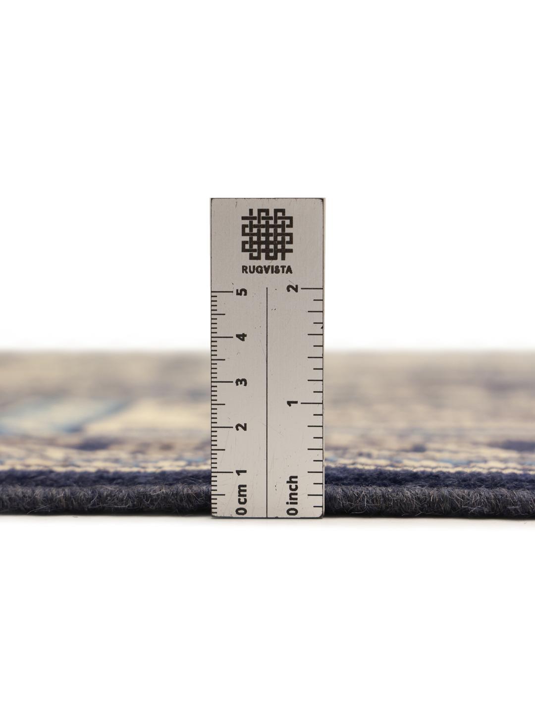 Handgeknoopt Afghan wollen tapijt in donkerblauw en beige met geometrische medaillonpatronen