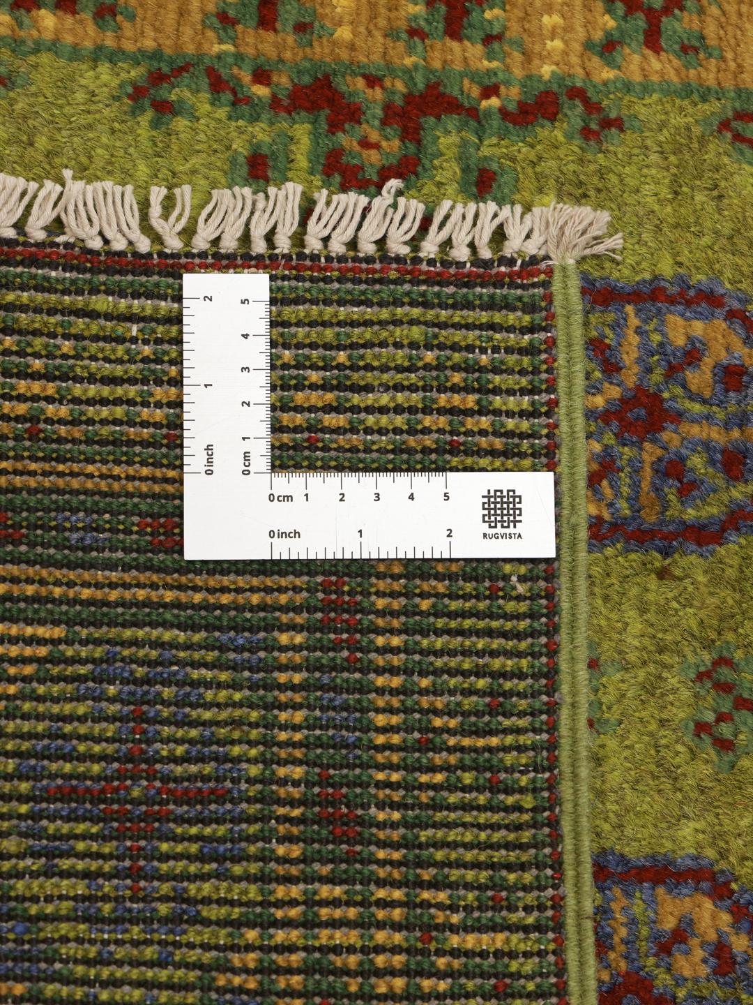 Hand-knotted Afghan Fine runner rug in green and red