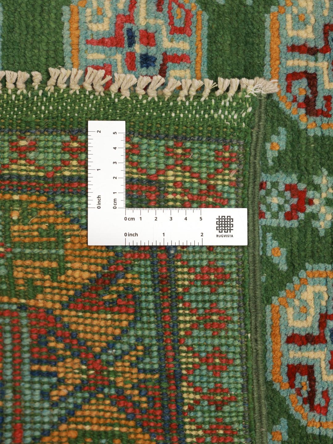 Afghan Fine green wool runner rug hand-knotted in Afghanistan