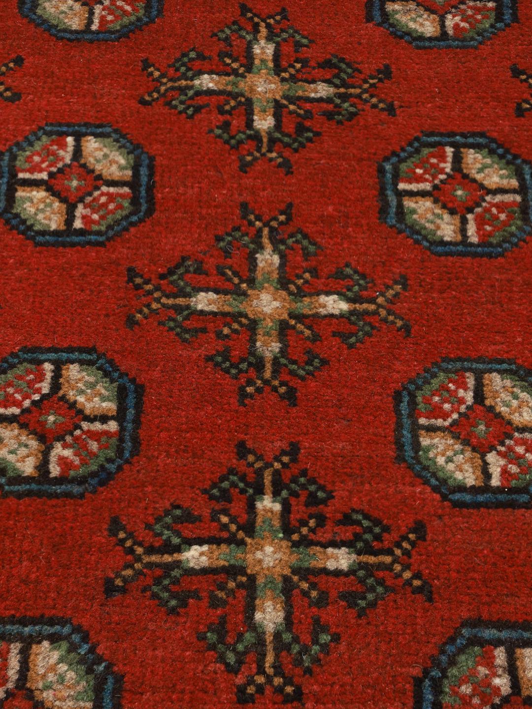 Hand-knotted red and blue Afghan Fine rug with geometric patterns