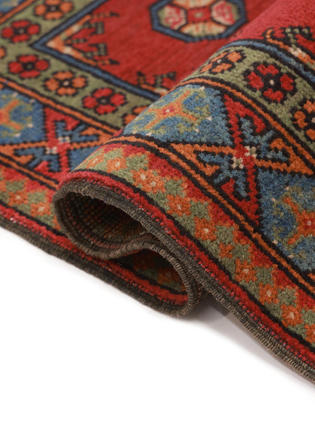 Hand-knotted red and multicolor Afghan Fine rug