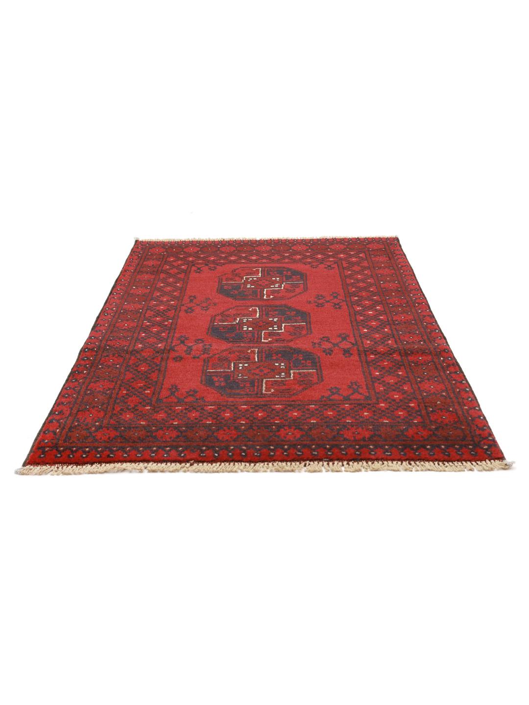 Hand-knotted Afghan Fine wool rug in red and dark blue