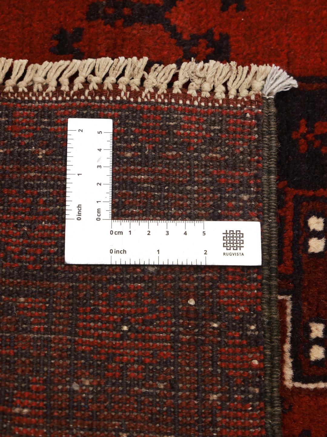 Hand-knotted Afghan Fine wool rug in red and dark blue
