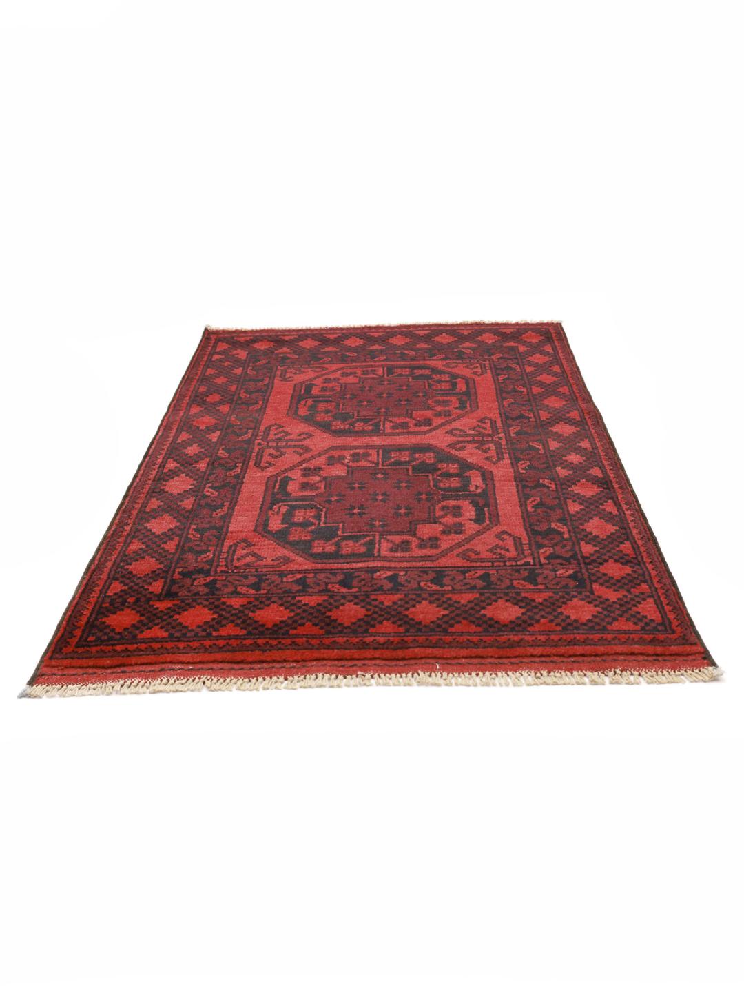 Hand-knotted Afghan rug in red and dark grey