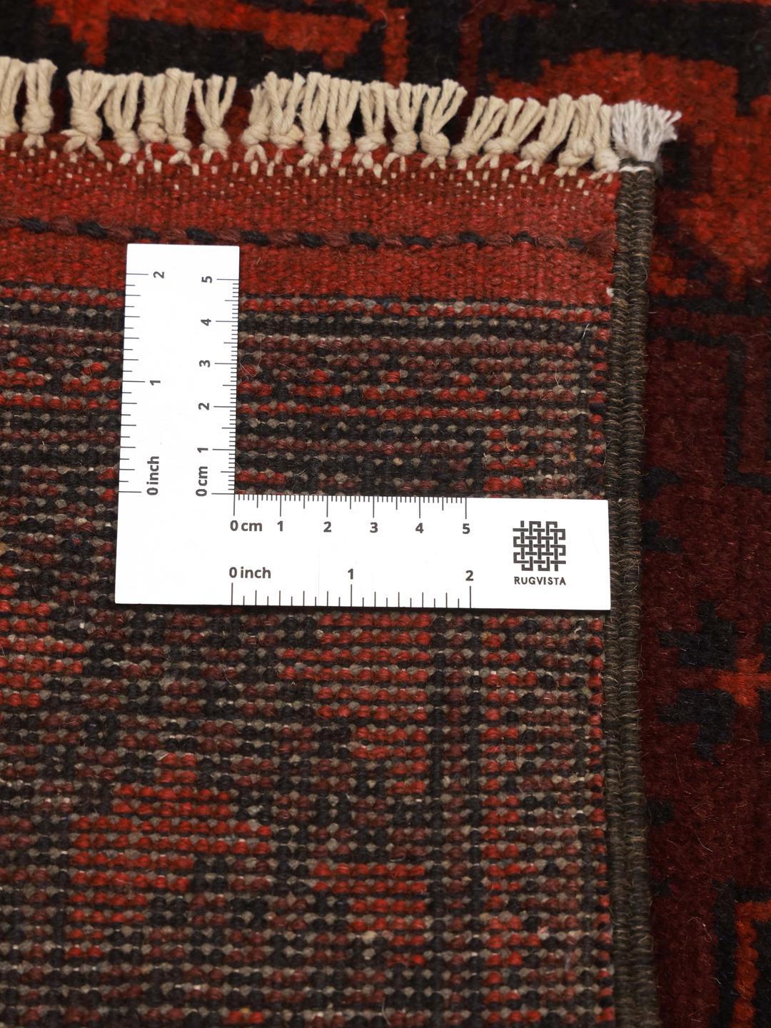 Hand-knotted Afghan rug in red and dark grey