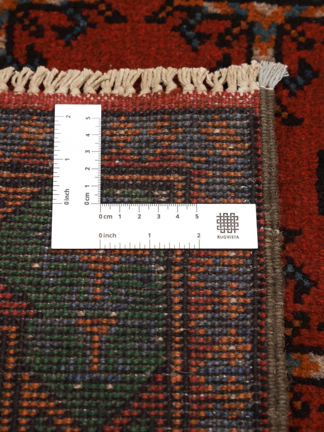 Hand-knotted Afghan Fine wool rug in red and green