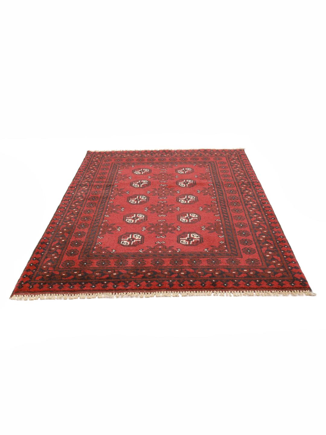 Hand-knotted Afghan Fine wool rug in red with tribal patterns