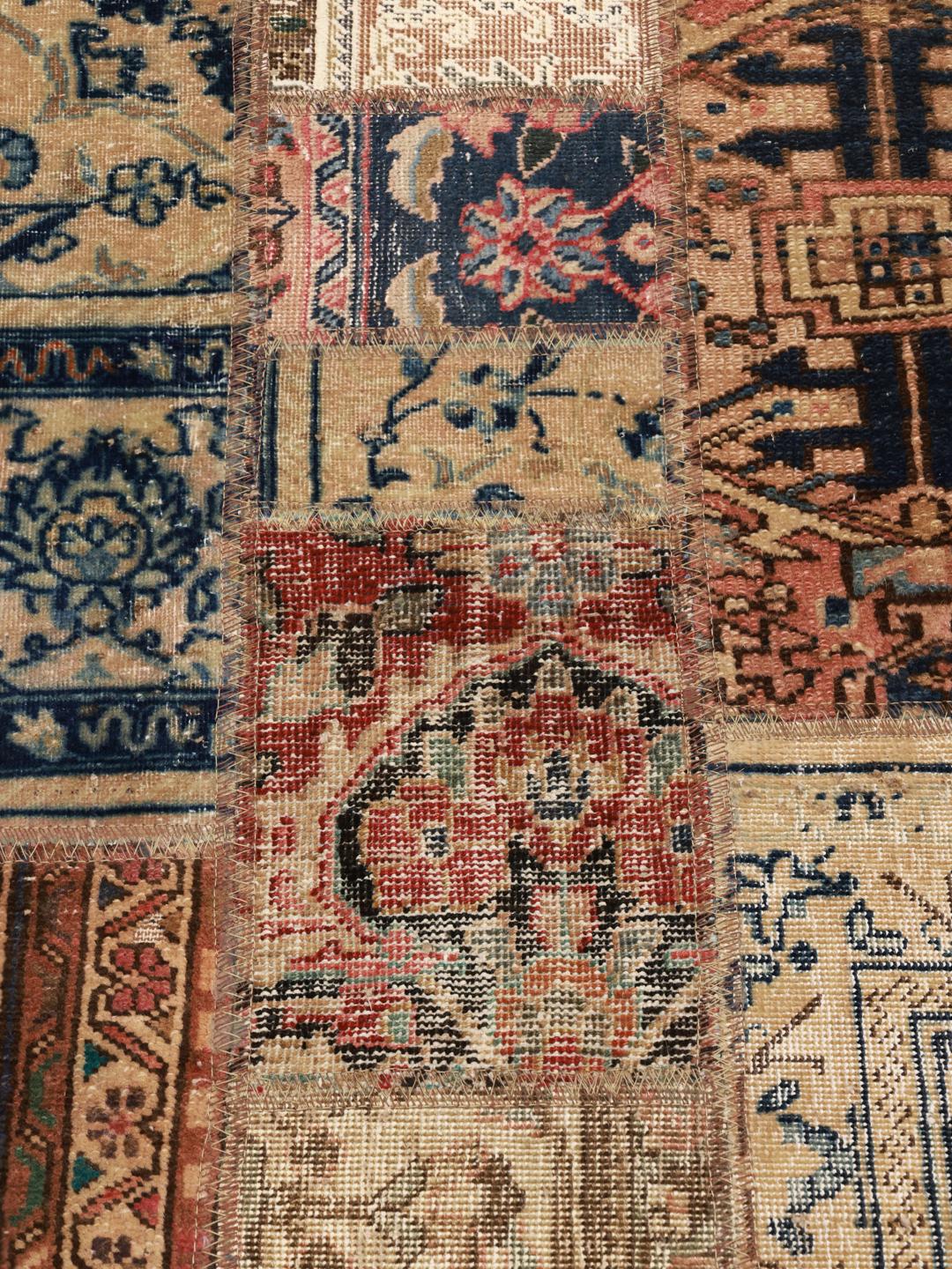 Ręcznie wiązany turecki chodnik Patchwork z wełny w kolorach wielobarwnym i beżowym
