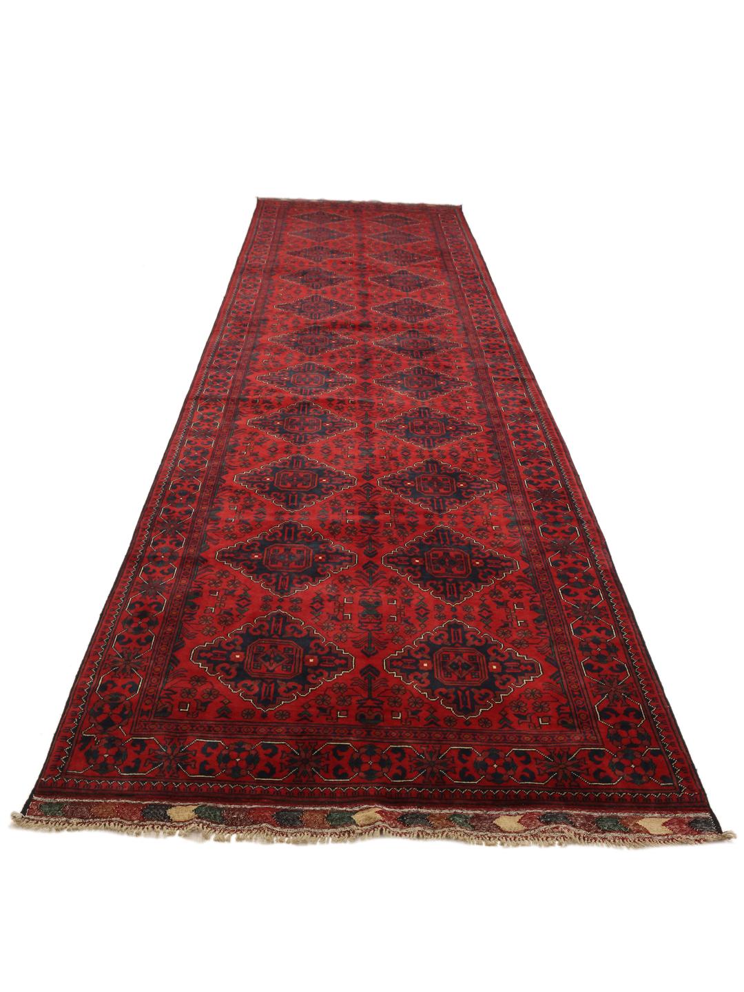 Tappeto Kunduz proveniente dall'Afghanistan in rosso scuro e blu scuro