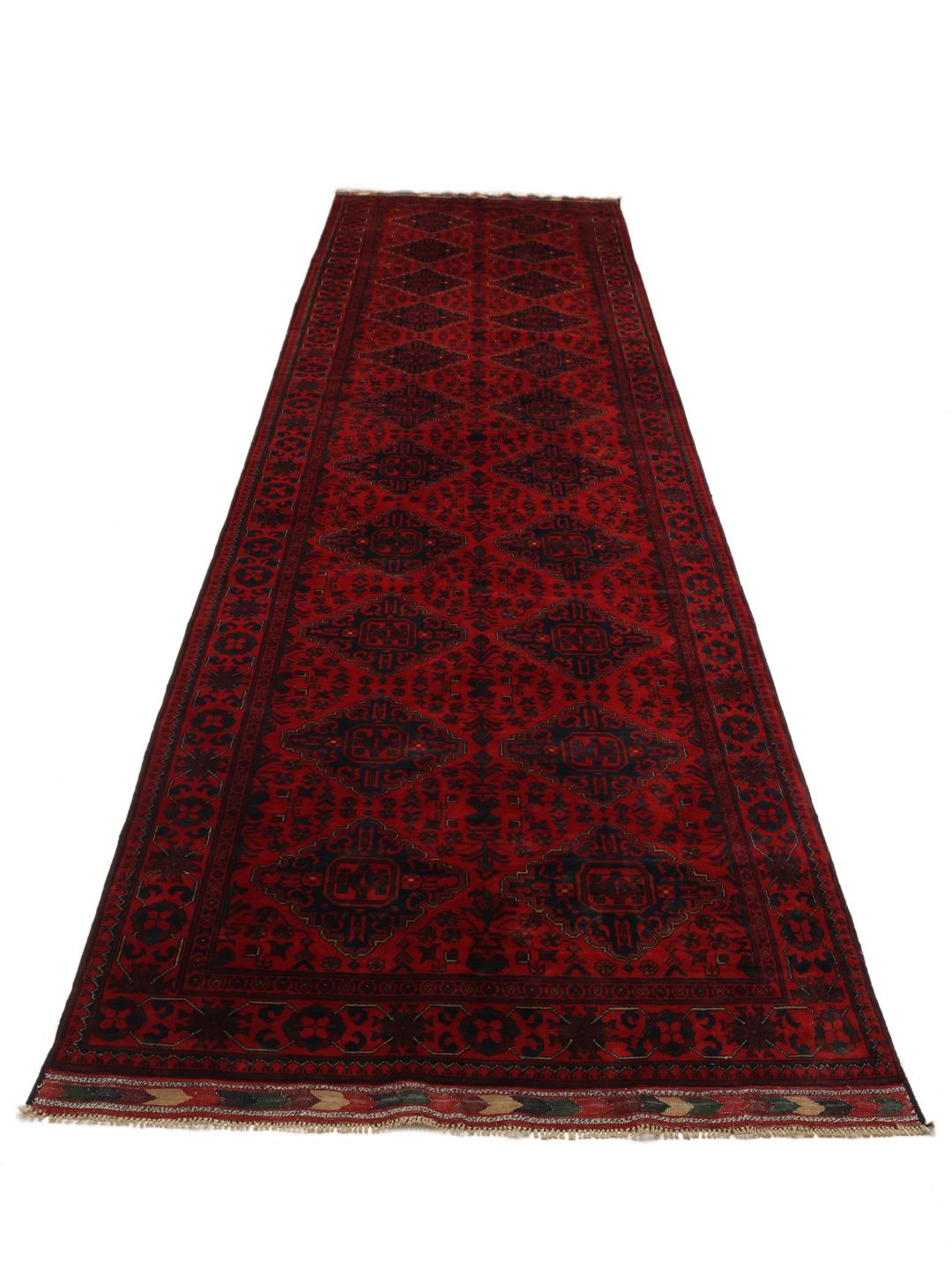 Tappeto Kunduz proveniente dall'Afghanistan in rosso scuro e blu scuro