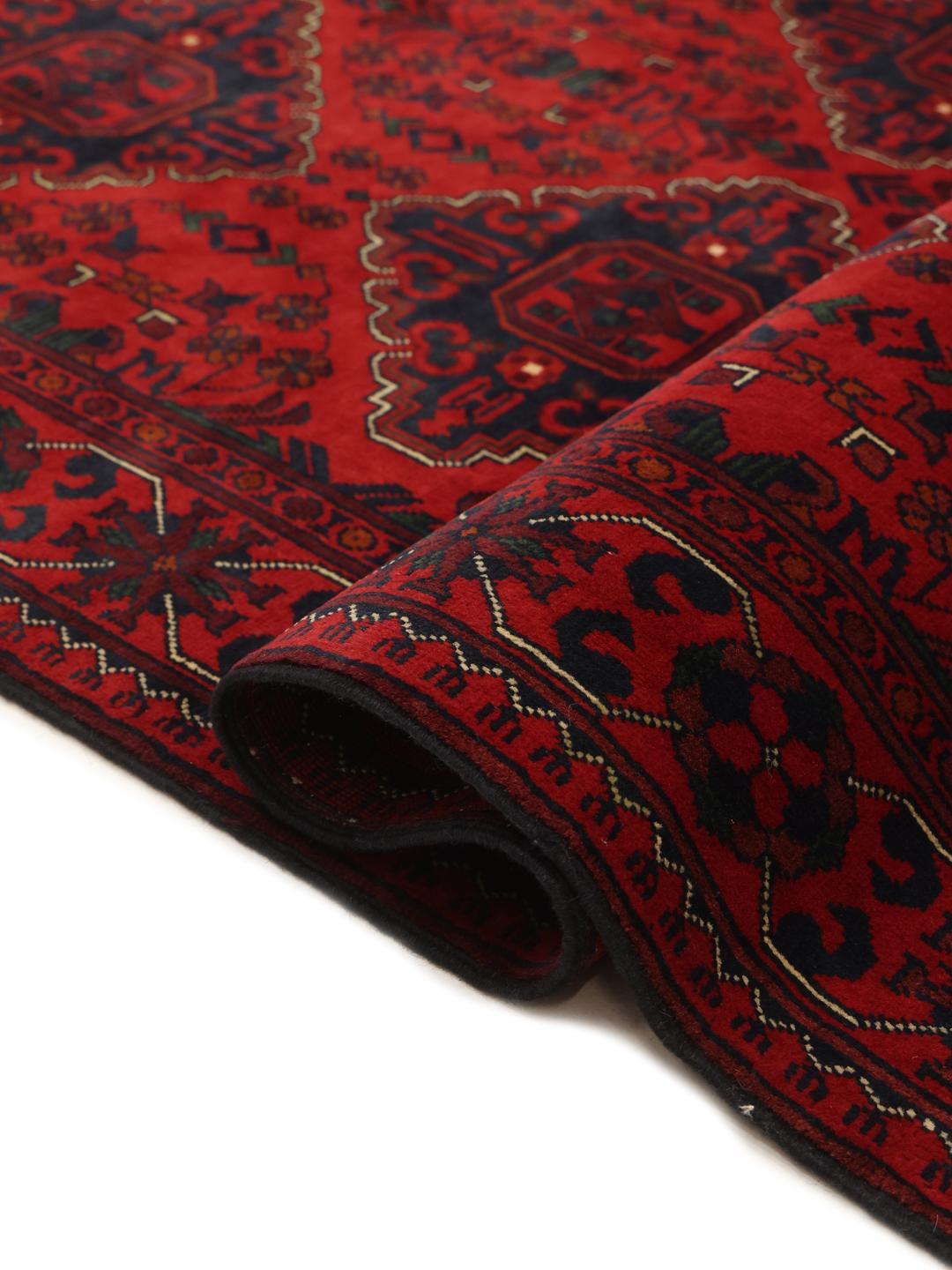 Tappeto Kunduz proveniente dall'Afghanistan in rosso scuro e blu scuro