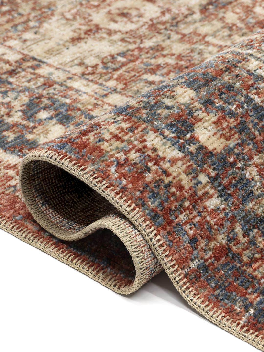 brown and green rug