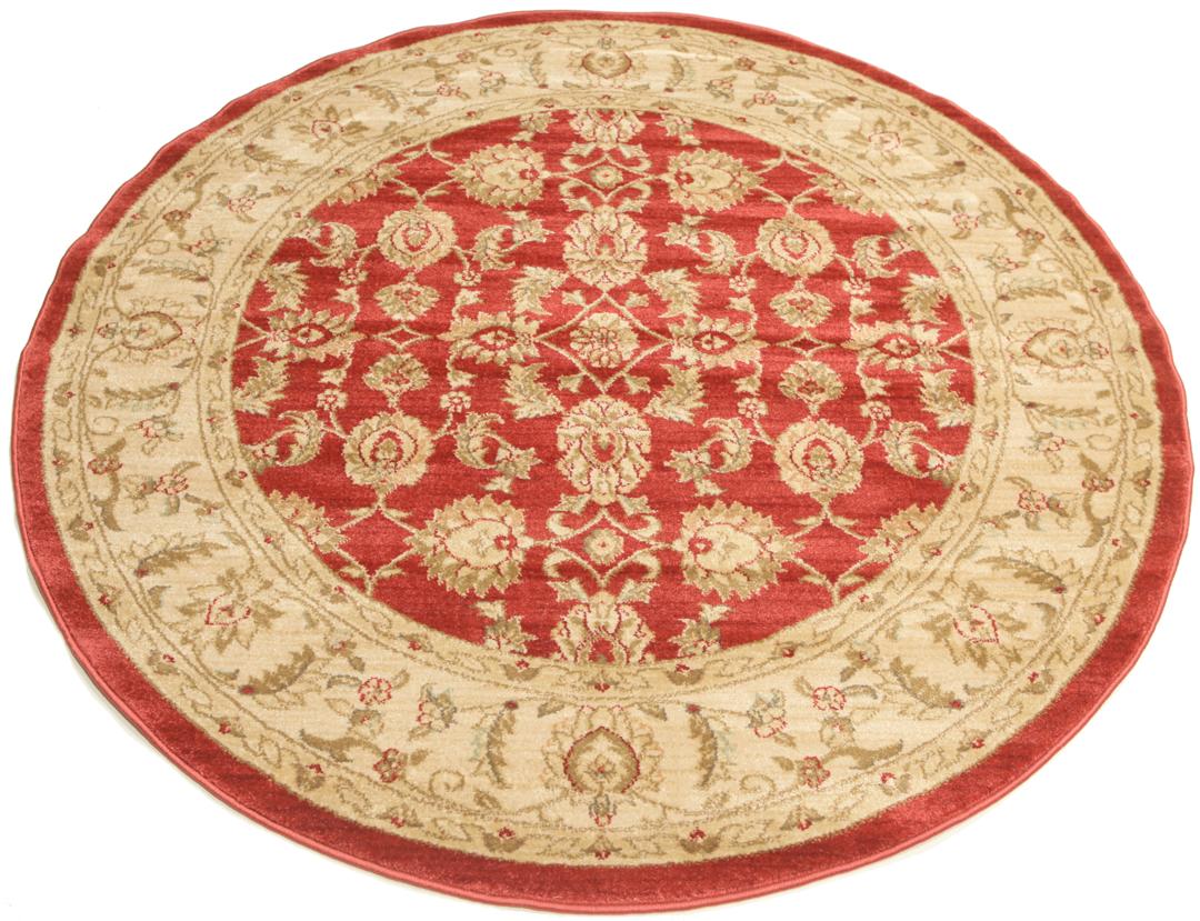 Tapis rond rouge avec motif floral