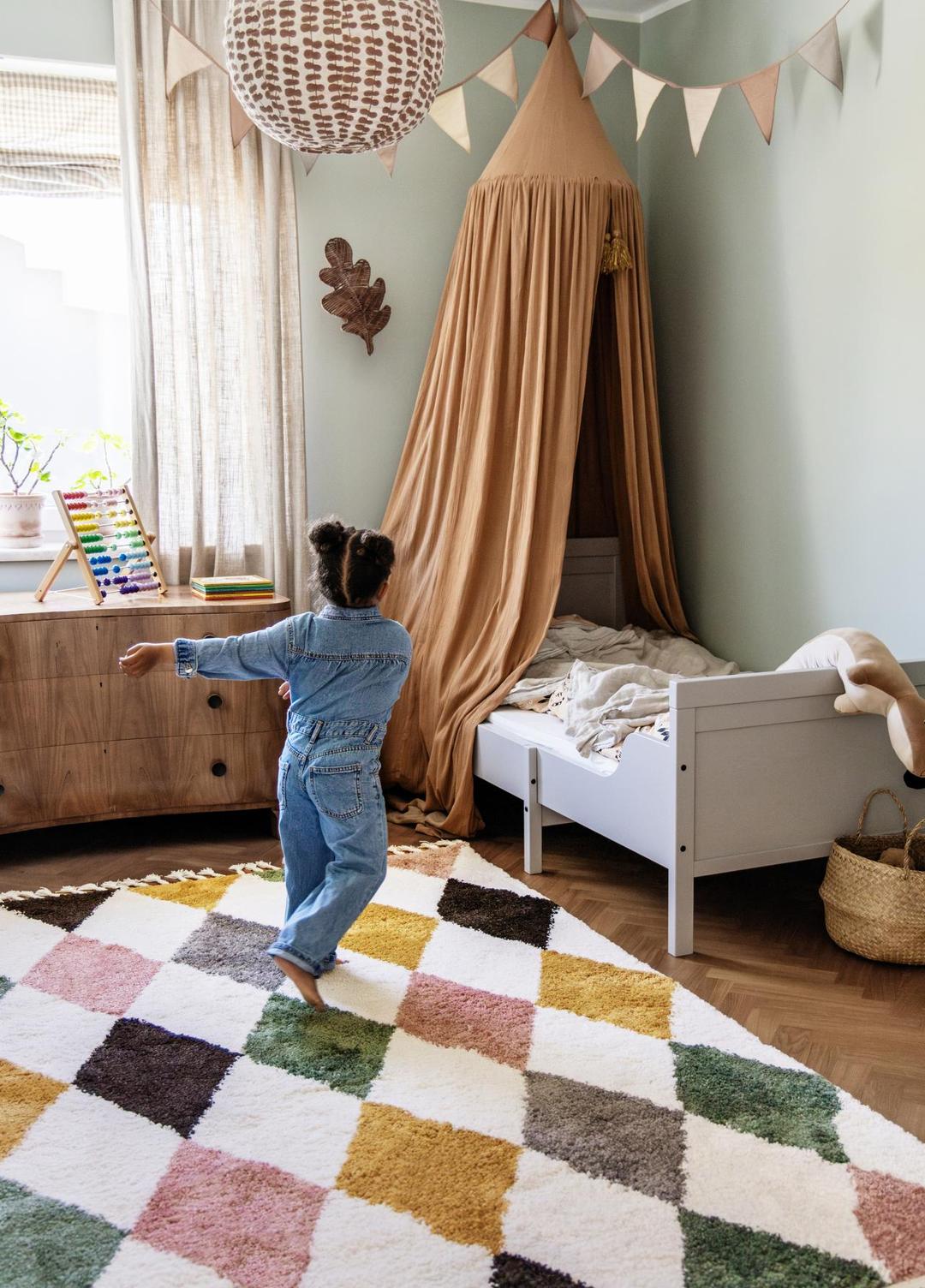 Multicolour tapijt met ruitpatroon en franjes