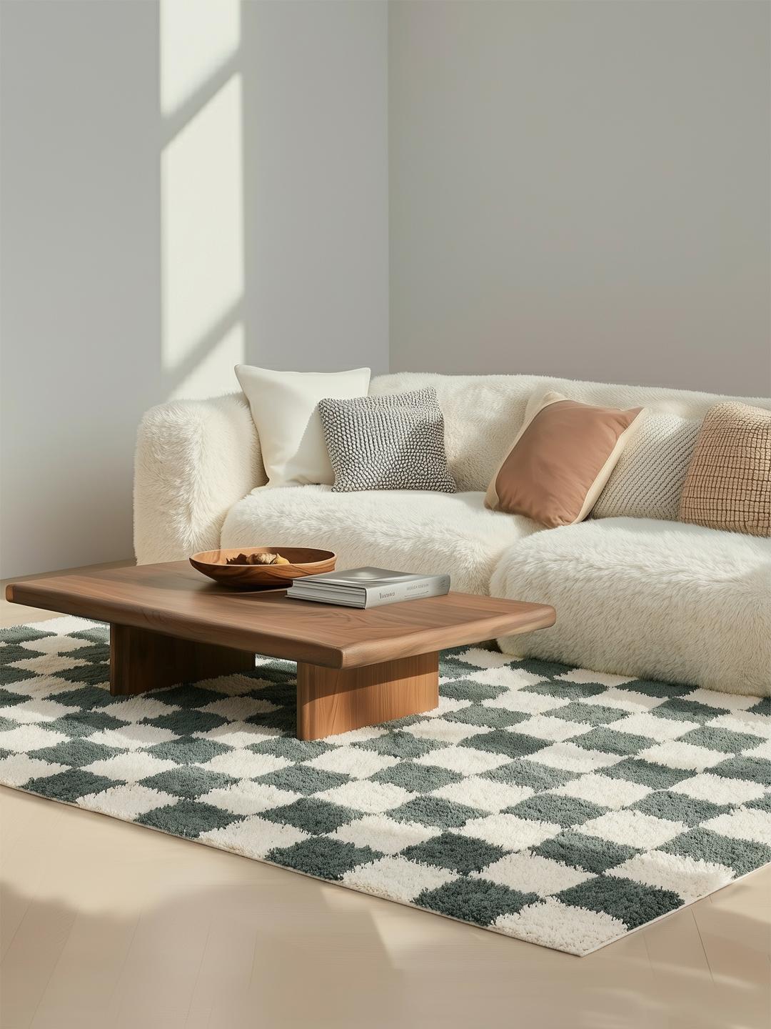 Groen vloerkleed met een pluche pooltextuur