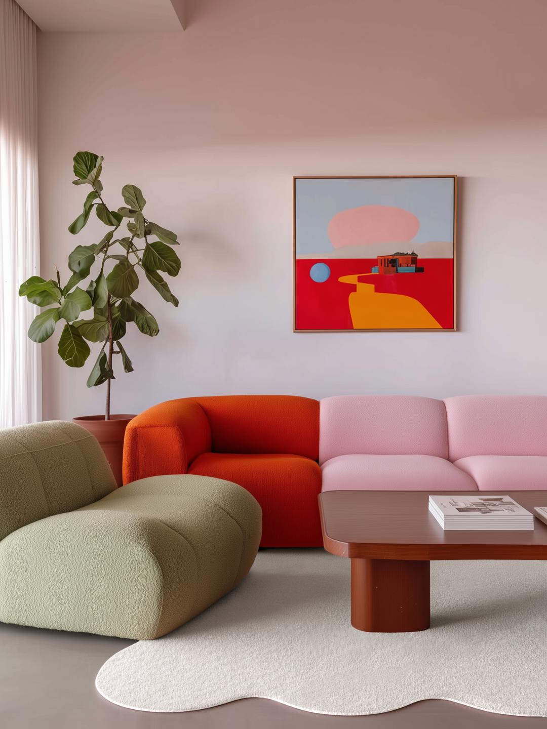 Wit vloerkleed met een onregelmatige golvende vorm