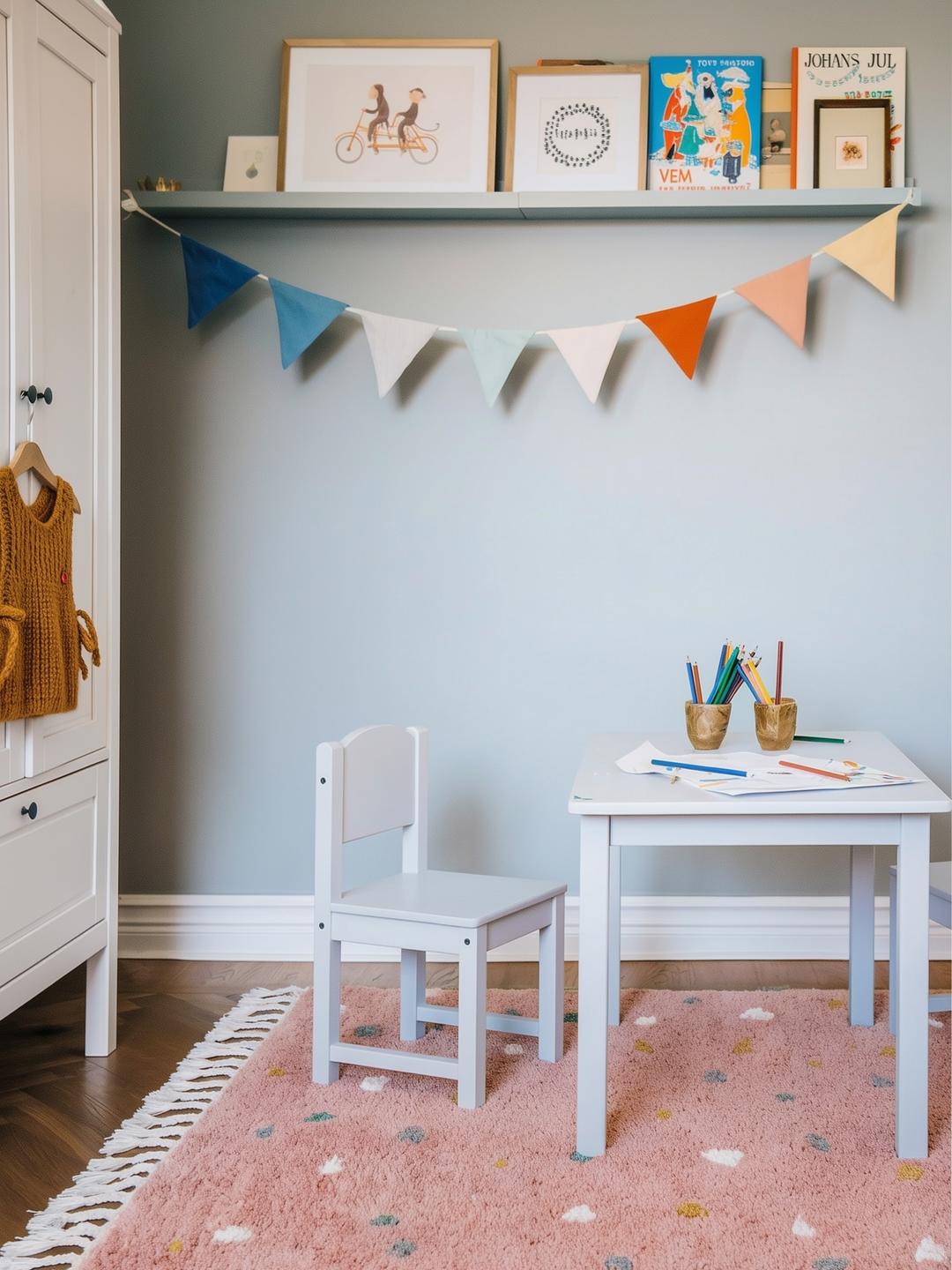 roze vloerkleed met een zachte pool en speelse details