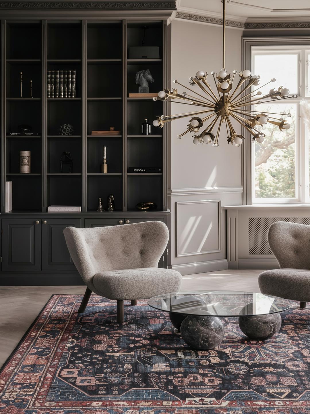 oosters tapijt in blauw en zwart