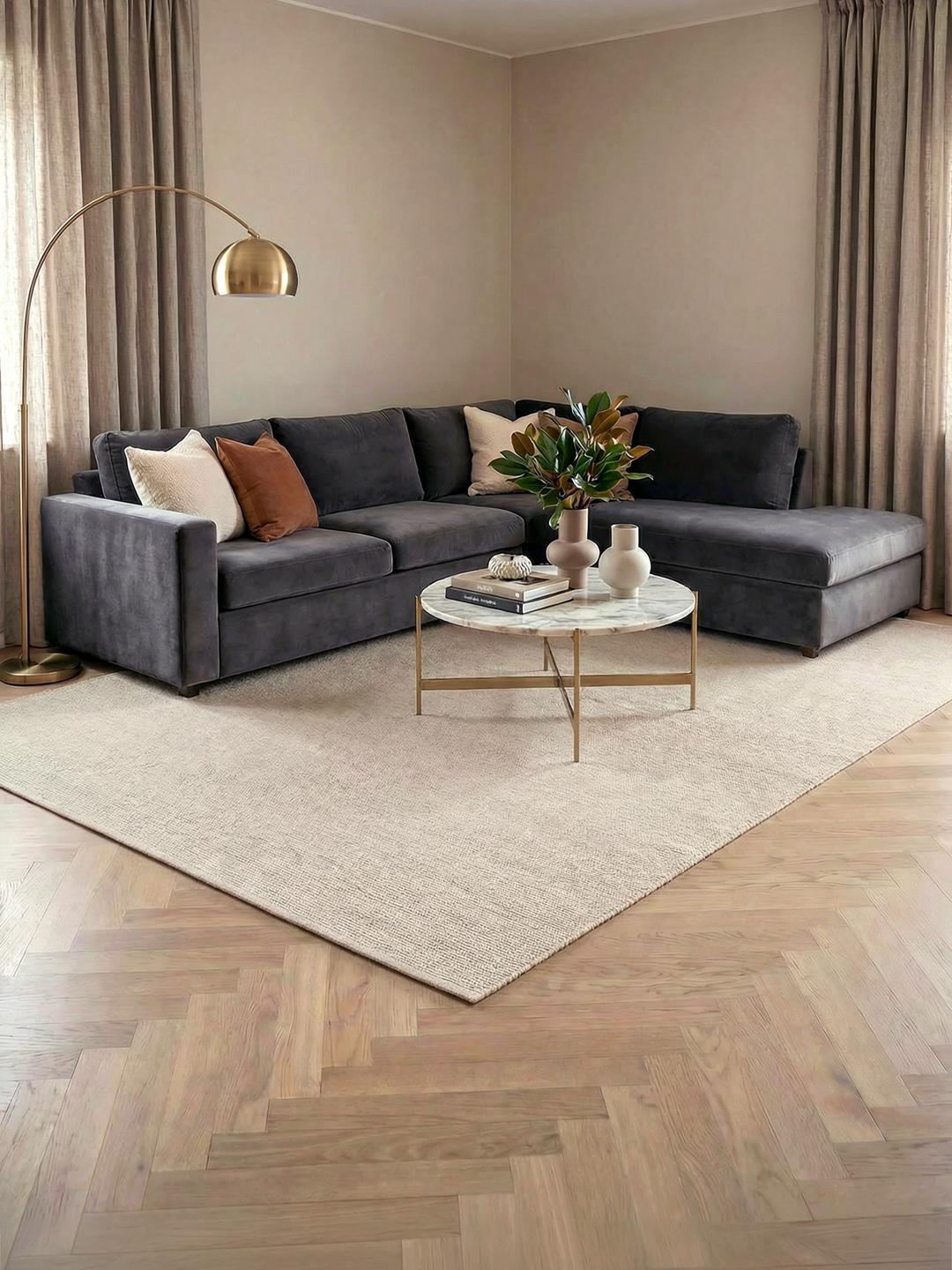 Handgeweven beige wollen tapijt