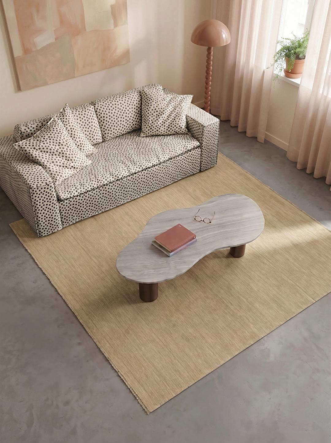 Handloom Fringes beige tæppe med fine frynser