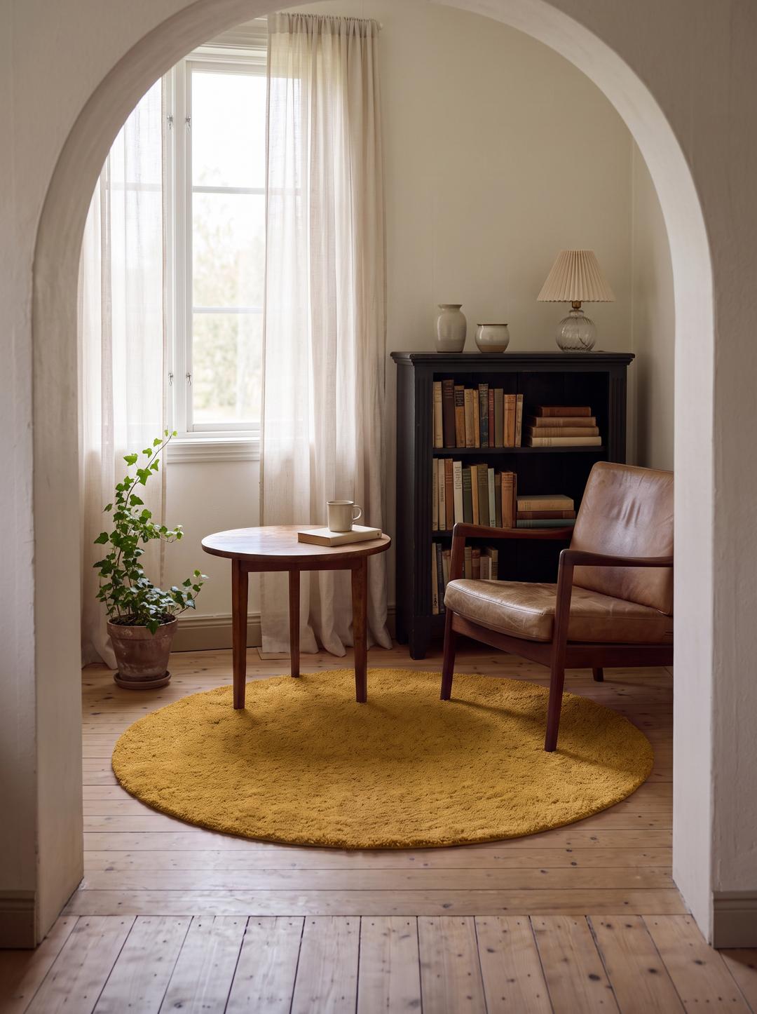 Rond geel vloerkleed