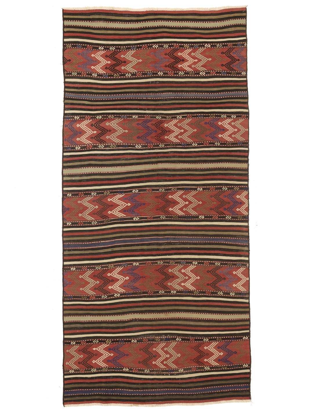 Tapis Kilim vintage turc tissé à la main dans des tons multicolores