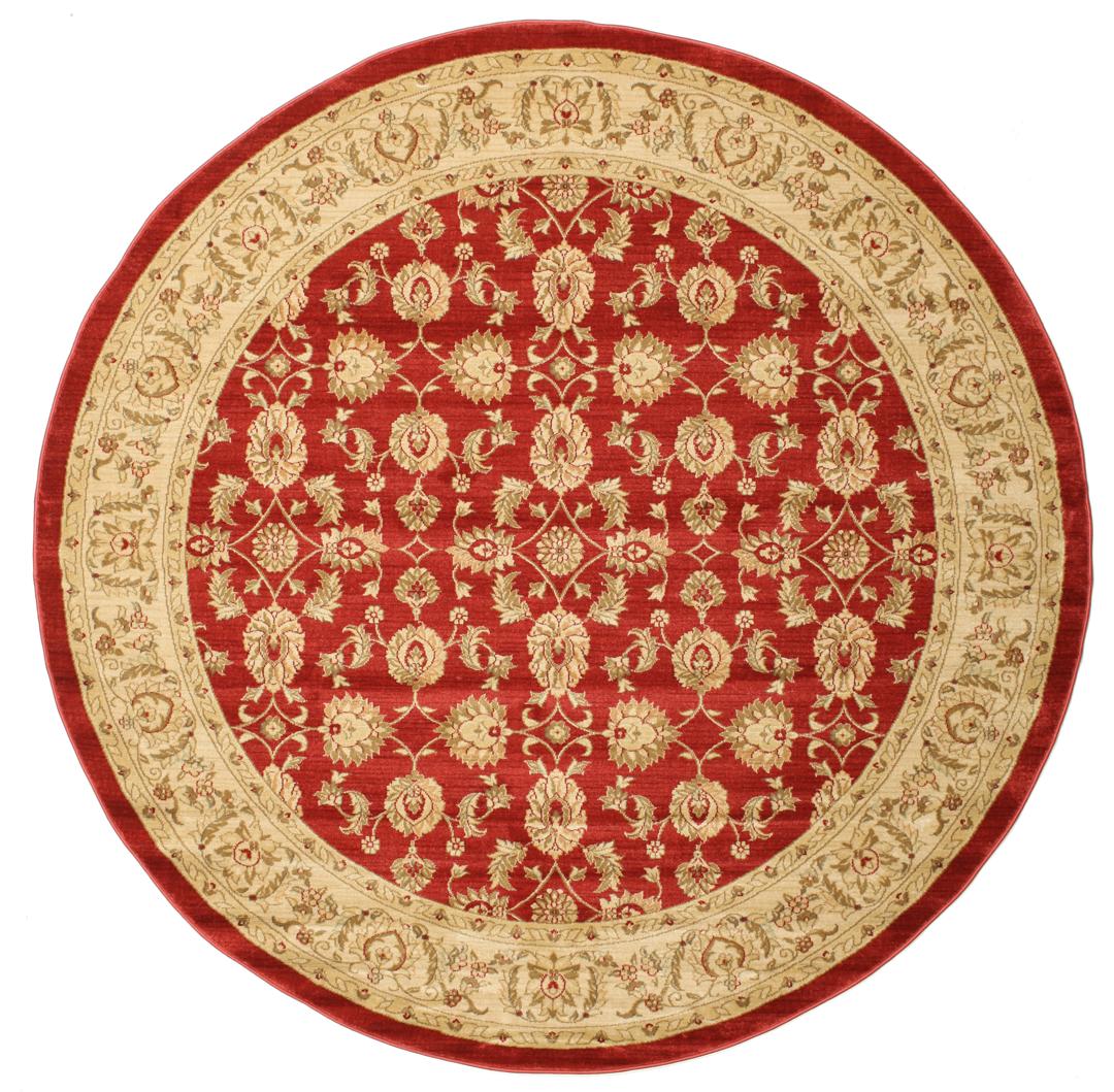 Rond rood tapijt met bloemenpatroon