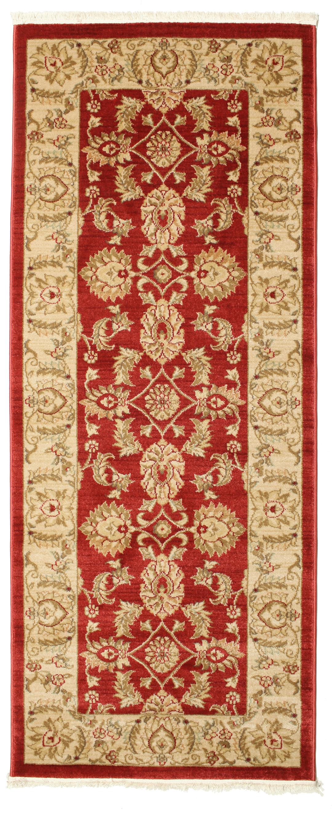 Rode loper met traditionele bloemmotieven en decoratieve randen