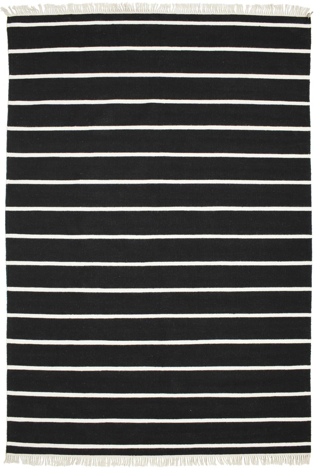 Tapis noir tissé à la main avec un motif à rayures