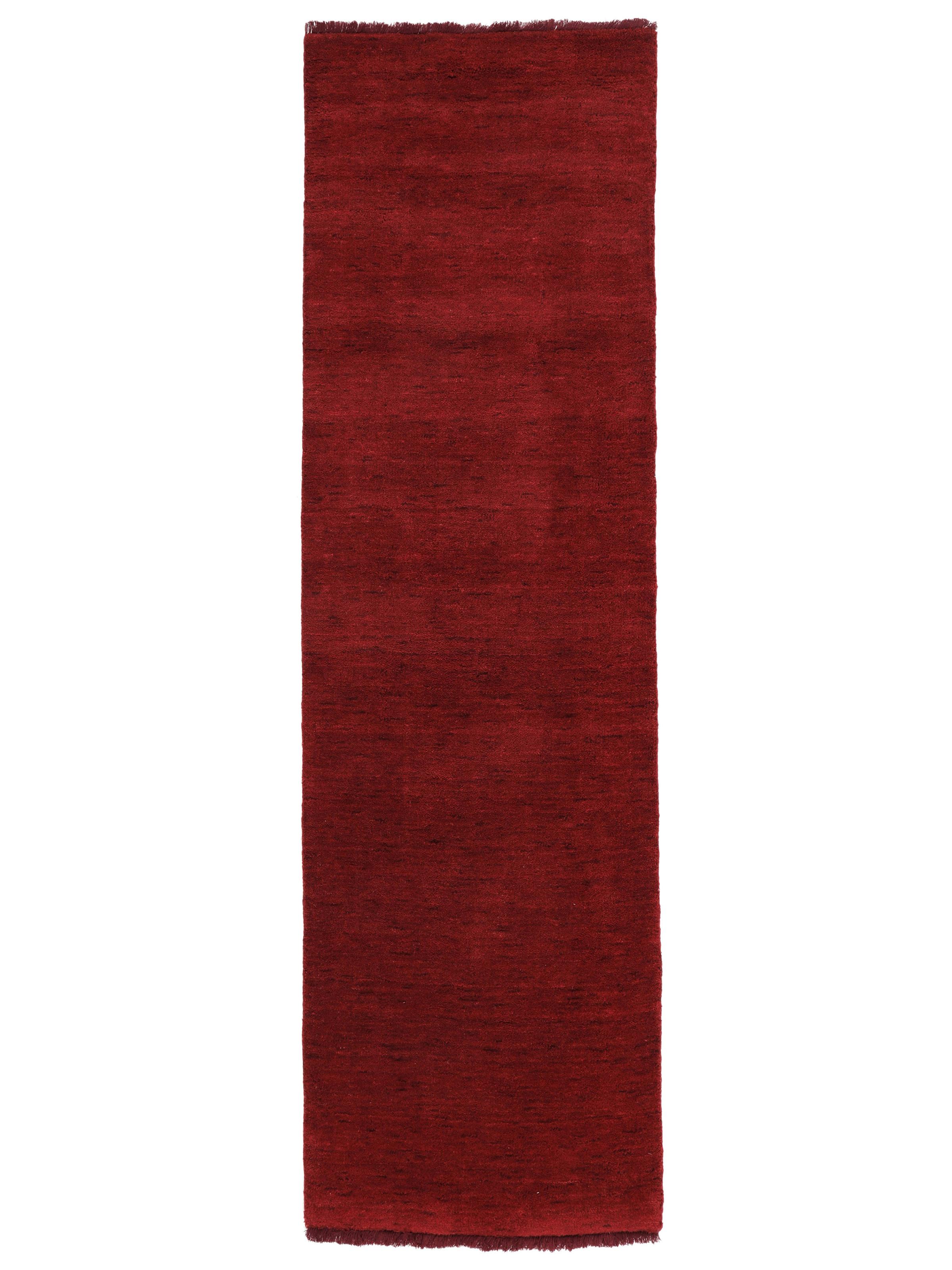 Red Fiber Rug Handloom fringes - Dark Red, Runner 80 x 350 cm Wool Rug - Rugvista