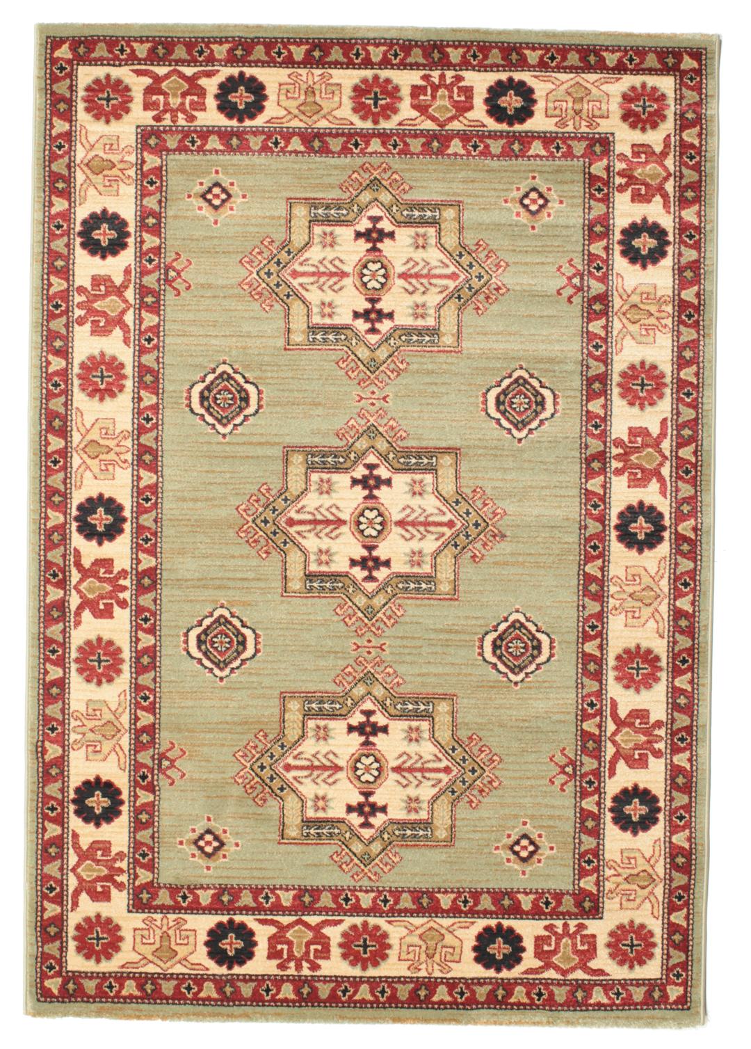 Lichtgroen en crèmekleurig beige vloerkleed met geometrisch patroon