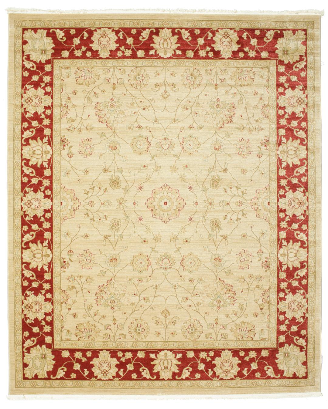 Beige en rood tapijt met bloemmotieven