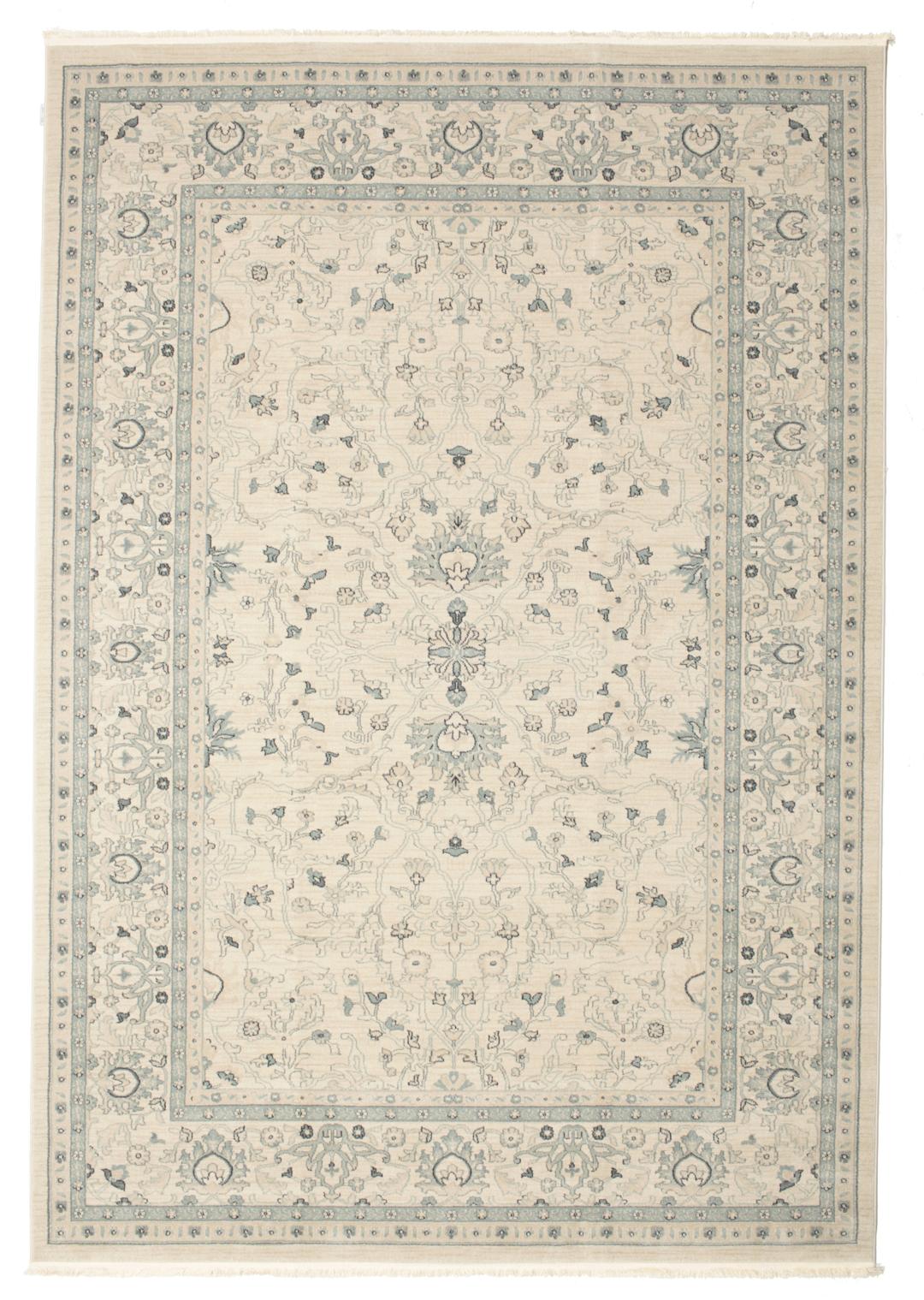 beige en groen tapijt met franjes