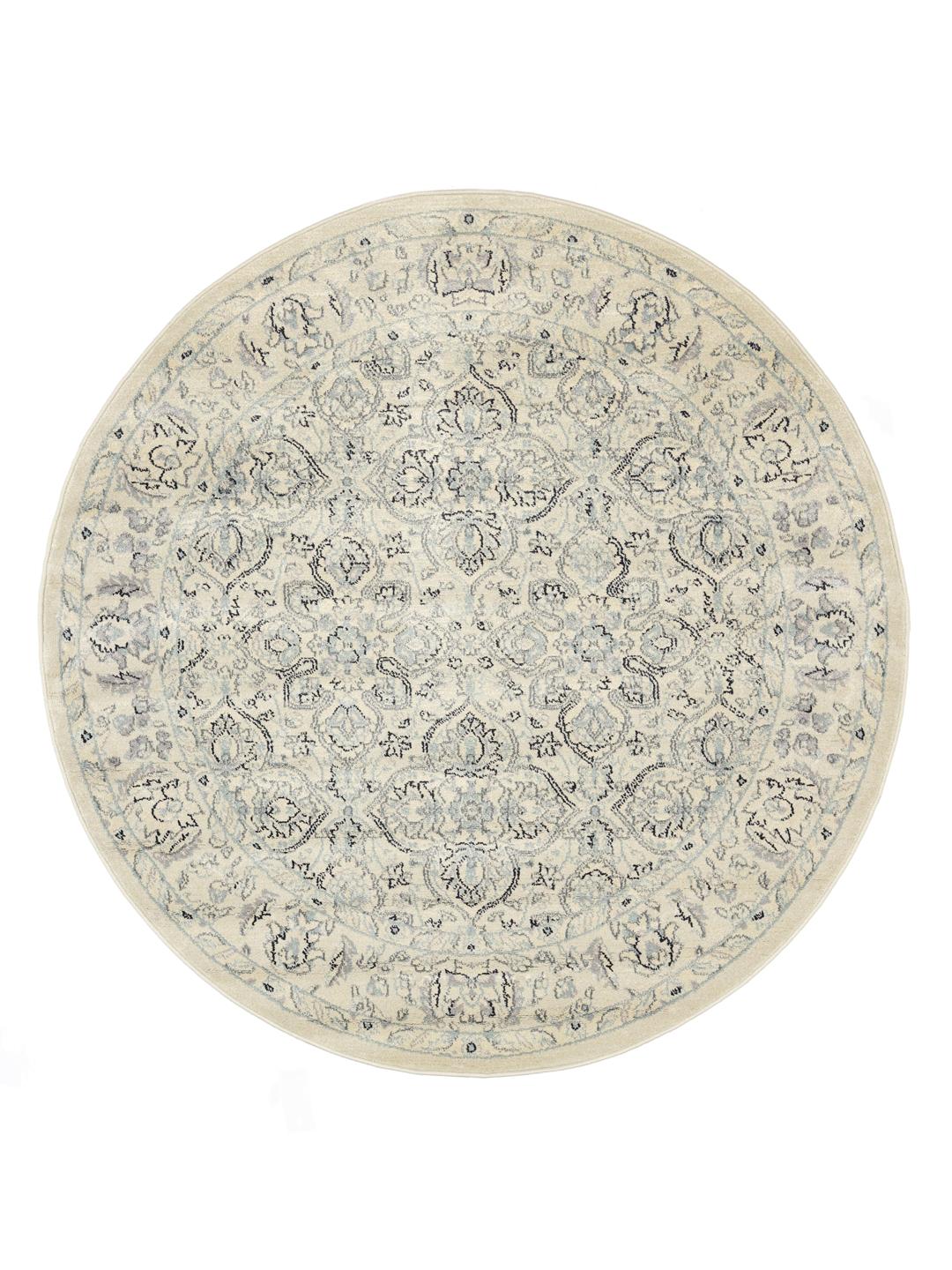 Rond tapijt in cremewit, beige en lichtblauw