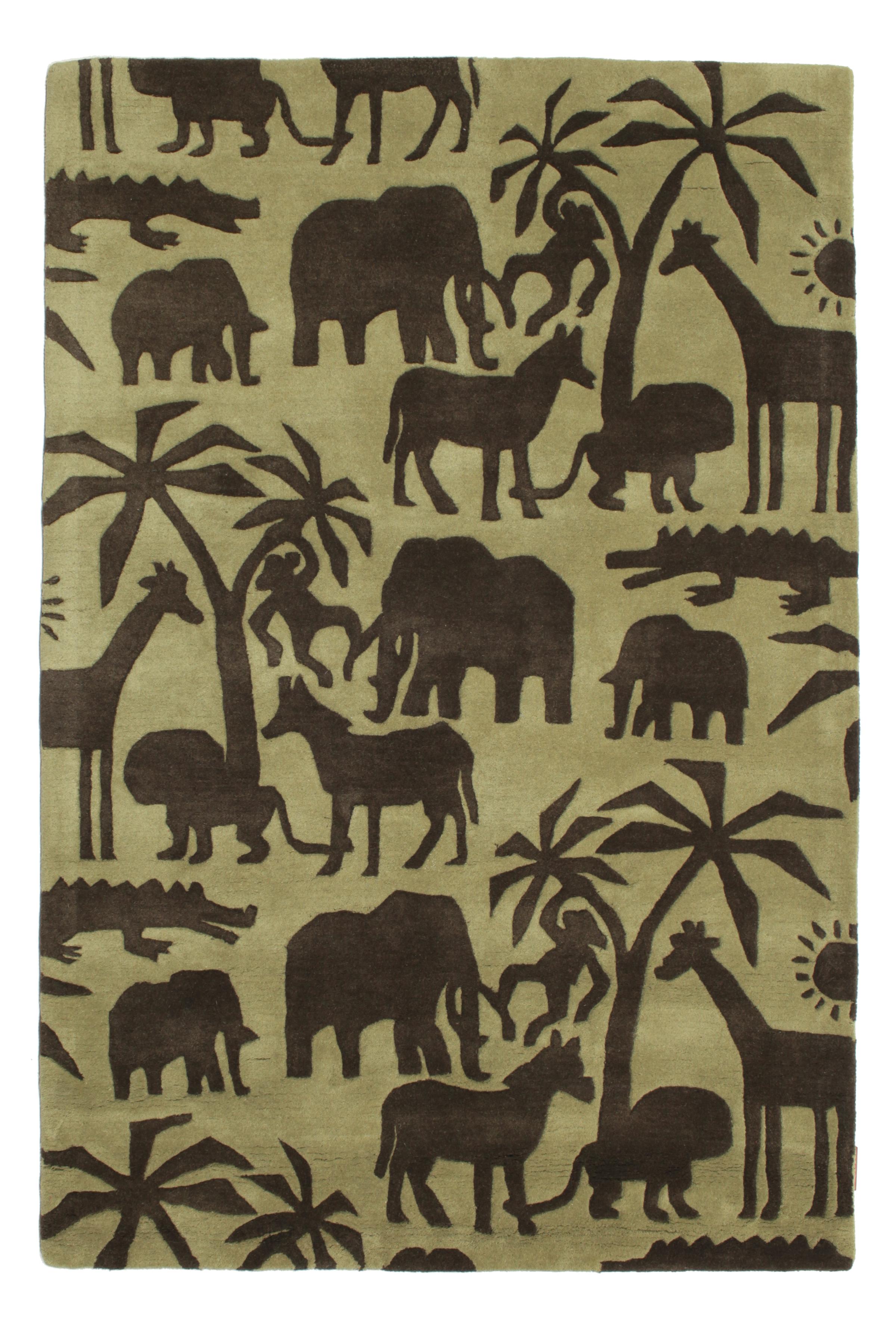 African Wool Rug Rugvista premium - Africa Handtufted - Light Green / Dark Green 120 x ...