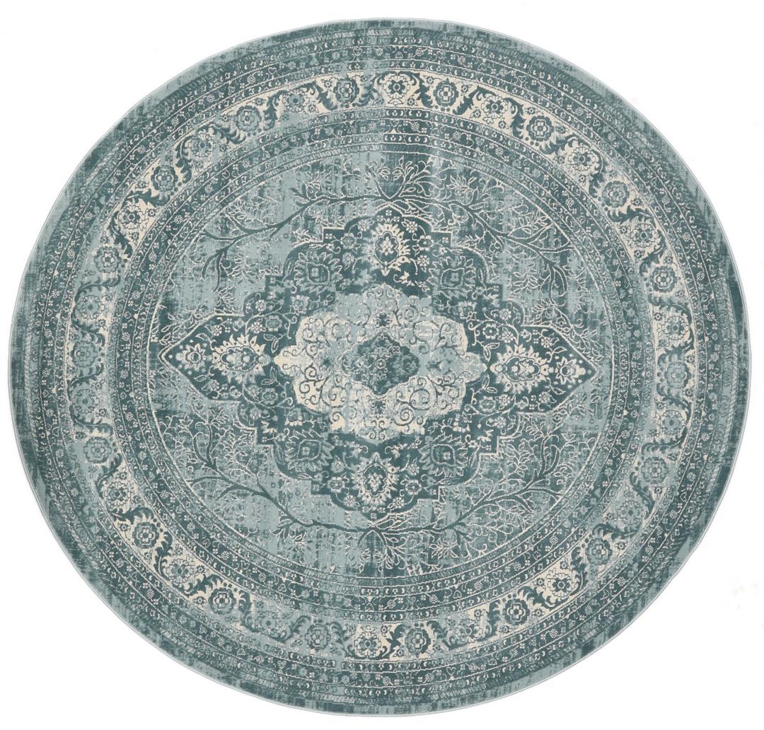 Tapis rond bleu clair avec motif détaillé
