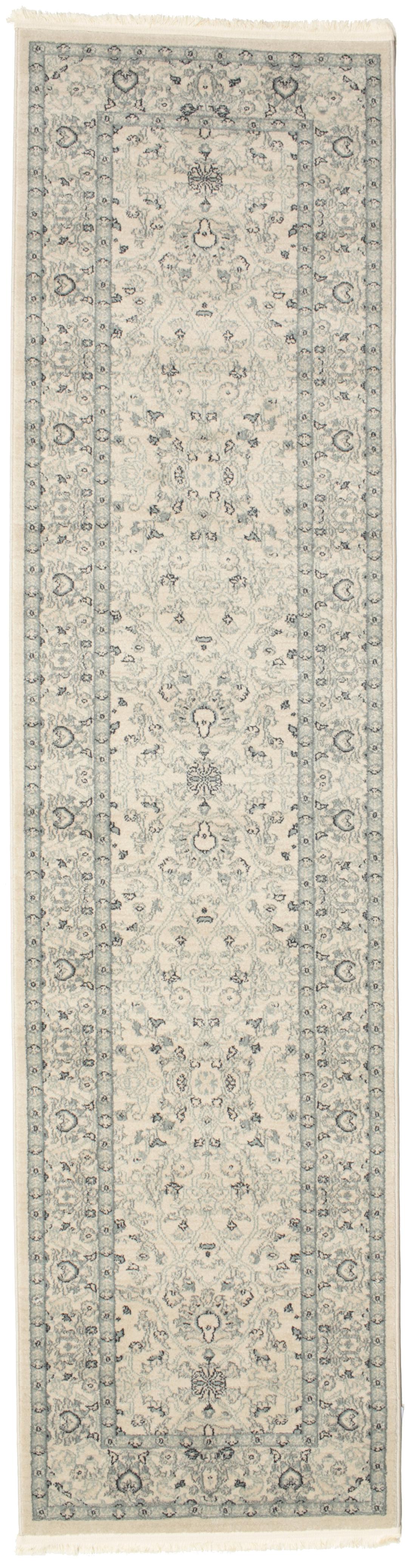 Beige en groene loper met gedetailleerd patroon