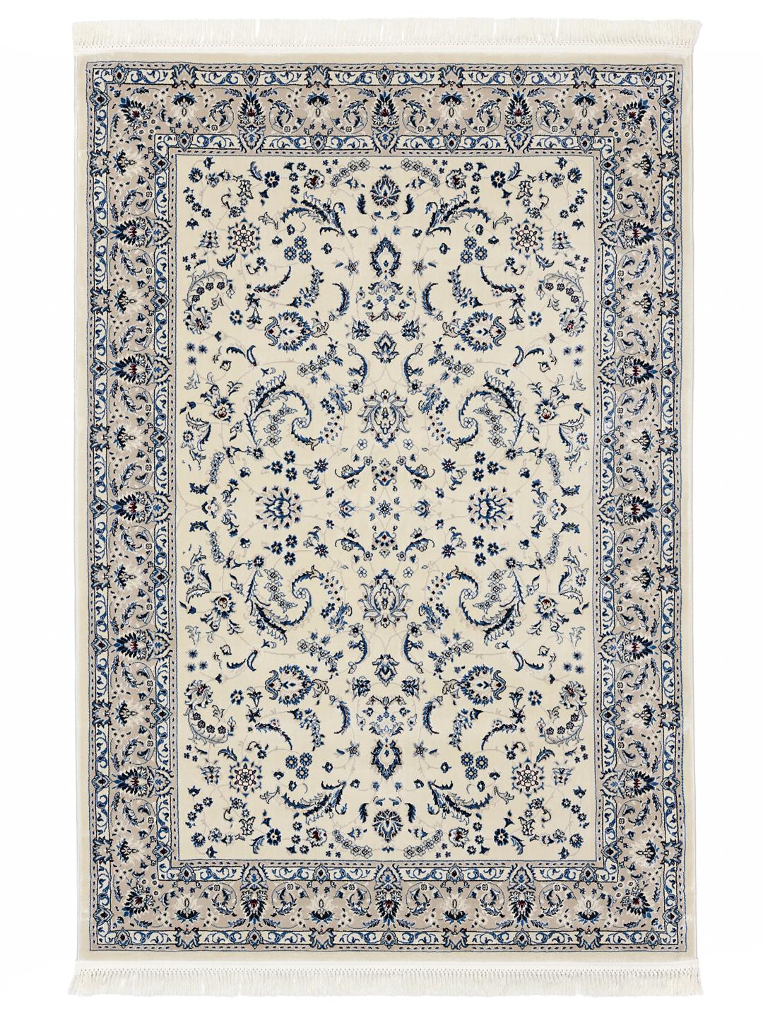 tapis blanc crème aux motifs traditionnels complexes