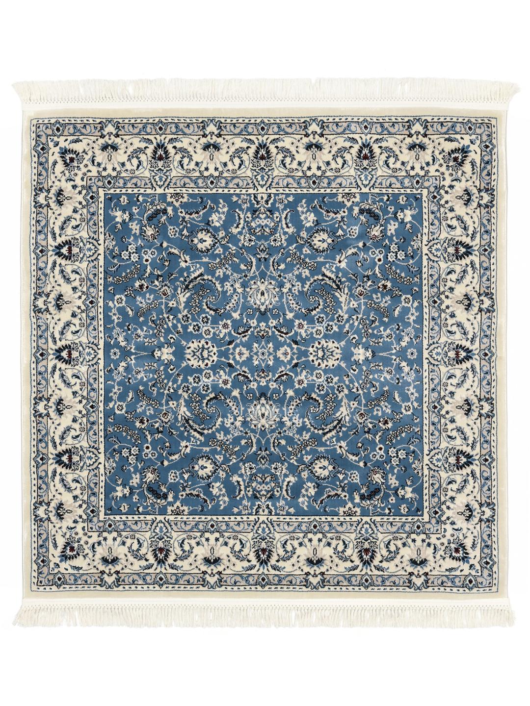 Vierkant lichtblauw vloerkleed met gedetailleerd patroon