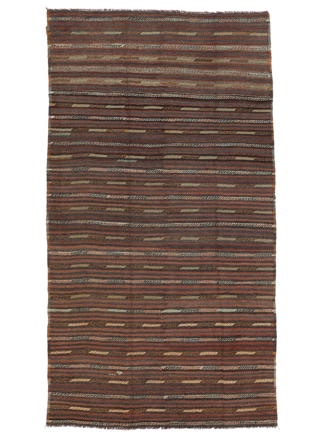 Tapis Kilim turc tissé à la main vintage dans des tons riches marron et terreux