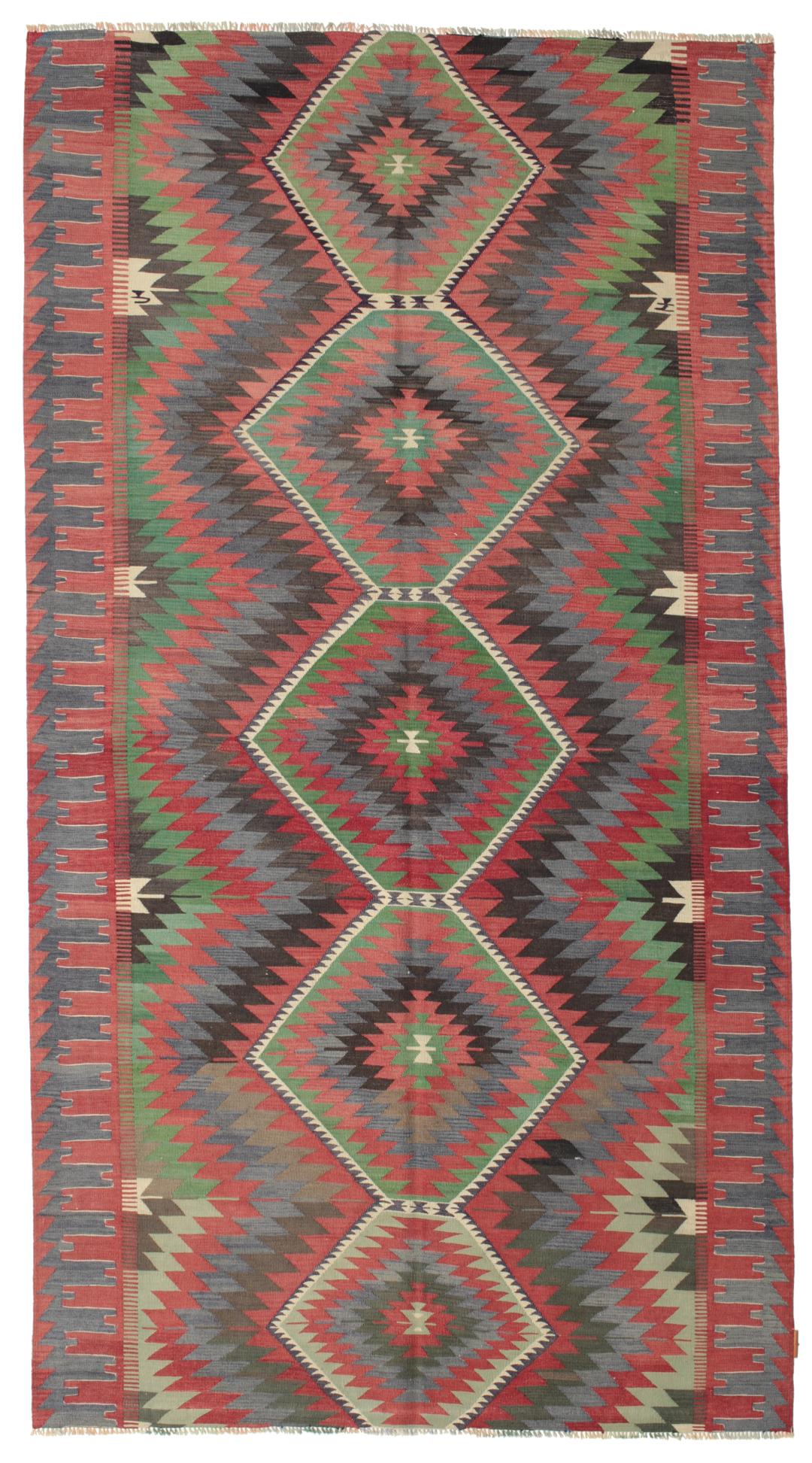 Tapis Kilim turc tissé à la main avec des motifs géométriques en laine multicolore